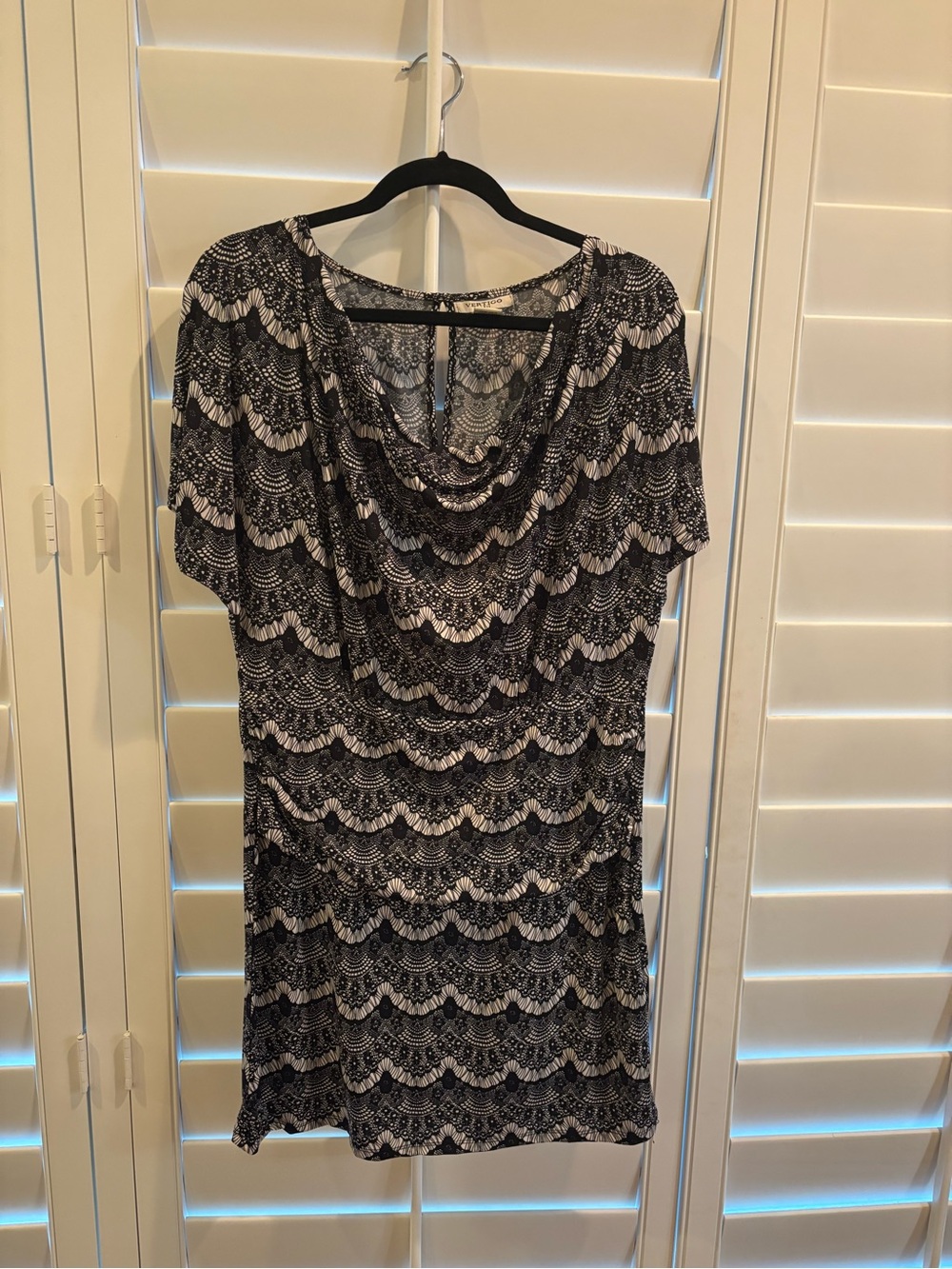 Vertigo Paris Black and White Patterned Cowl Neck Mini Dress